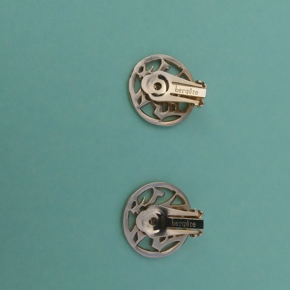 Vintage Signed Bergere Asian Symbols in Gold tone Circle Clip On Earrings - Picture 9 of 16